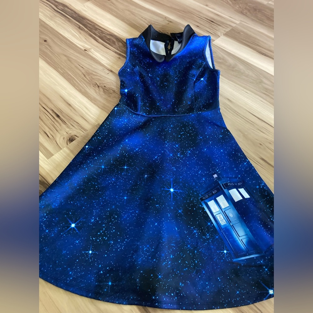 Hot Topic Skater Dress Galaxy Tardis Blue Doctor Who BBC Stretch Size Small